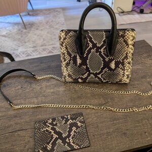Strathberry Mini Tote - Olive Snakeskin & Gold & Matching Cardholder